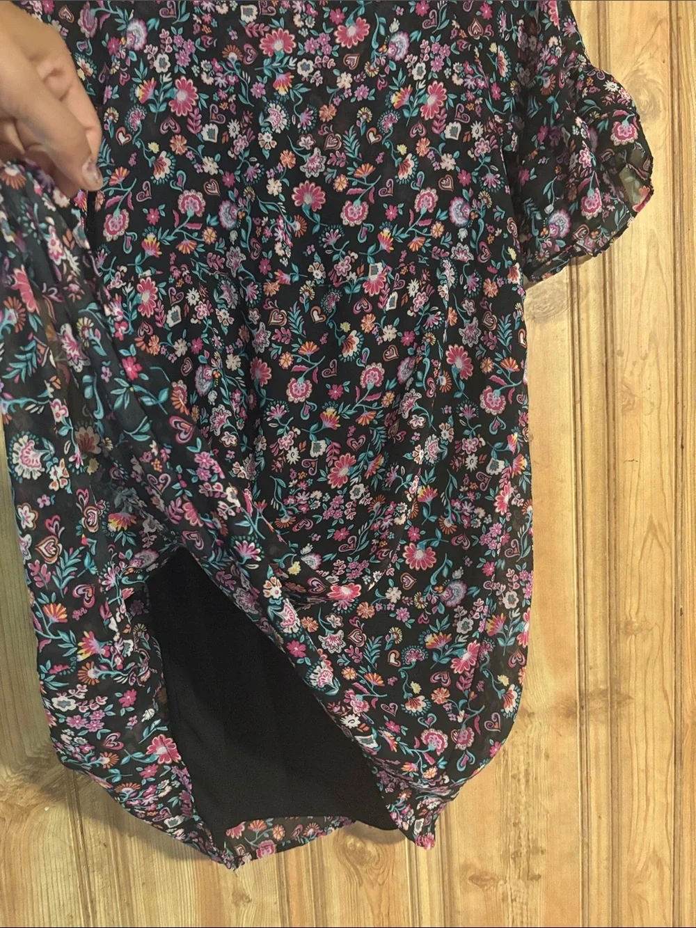 wonder nation Navy Floral Short Sleeve Dress with Pink & Purple Flowers